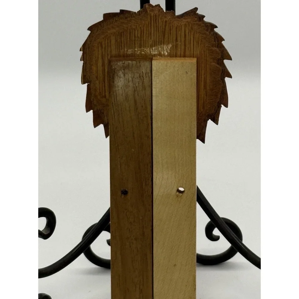 Hand Carved Wooden Lion Wall Hook Key Holder Brass Coat Hook Folk Art 8.5